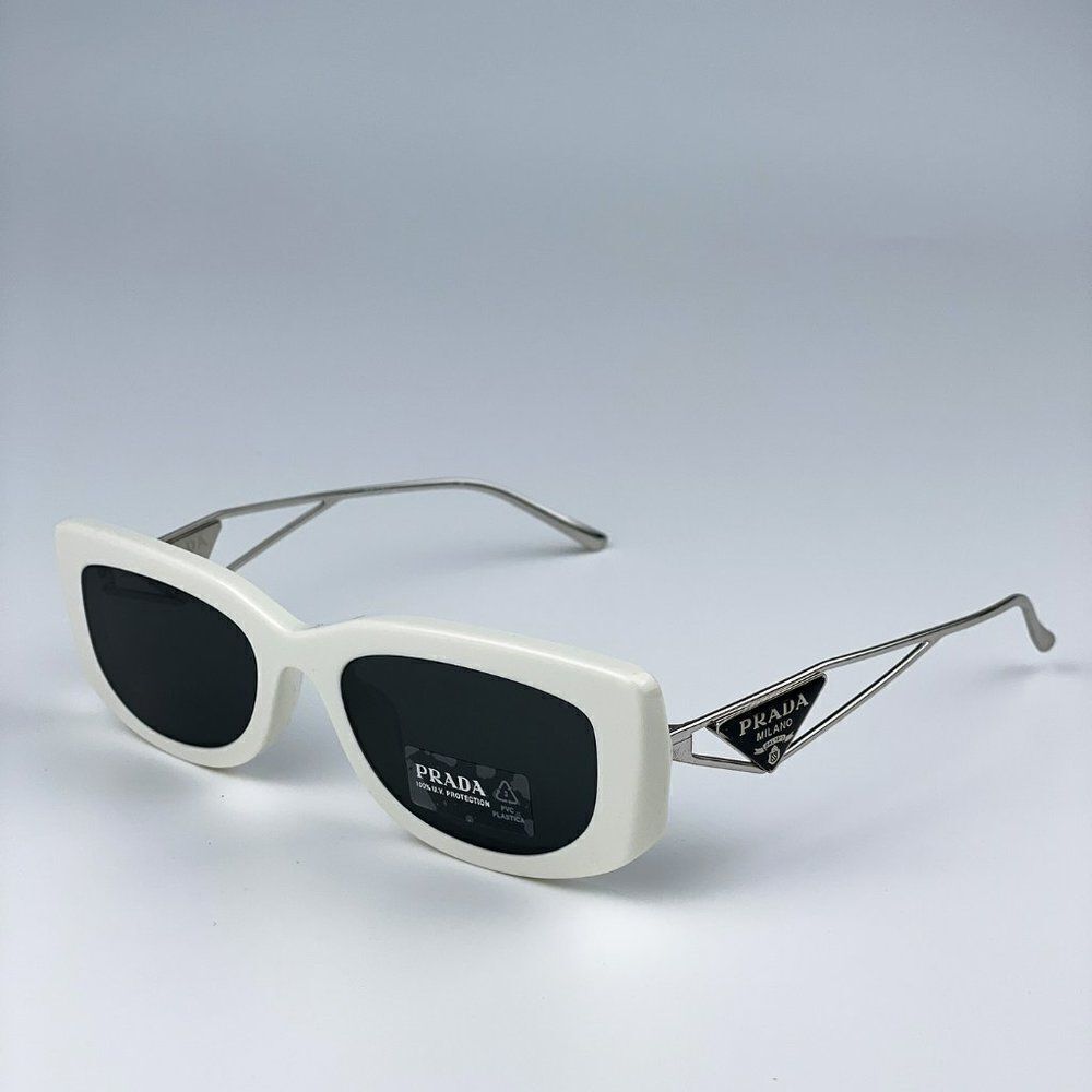 NEW Prada PR14YS 1425S0 Talc Dark Grey Rectangle Unisex Sunglasses - Picture 6 of 11